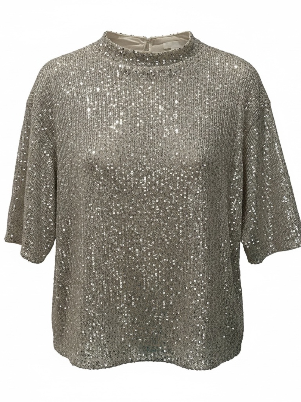 H&M Silver Sequin Boxy Short Sleeve Top